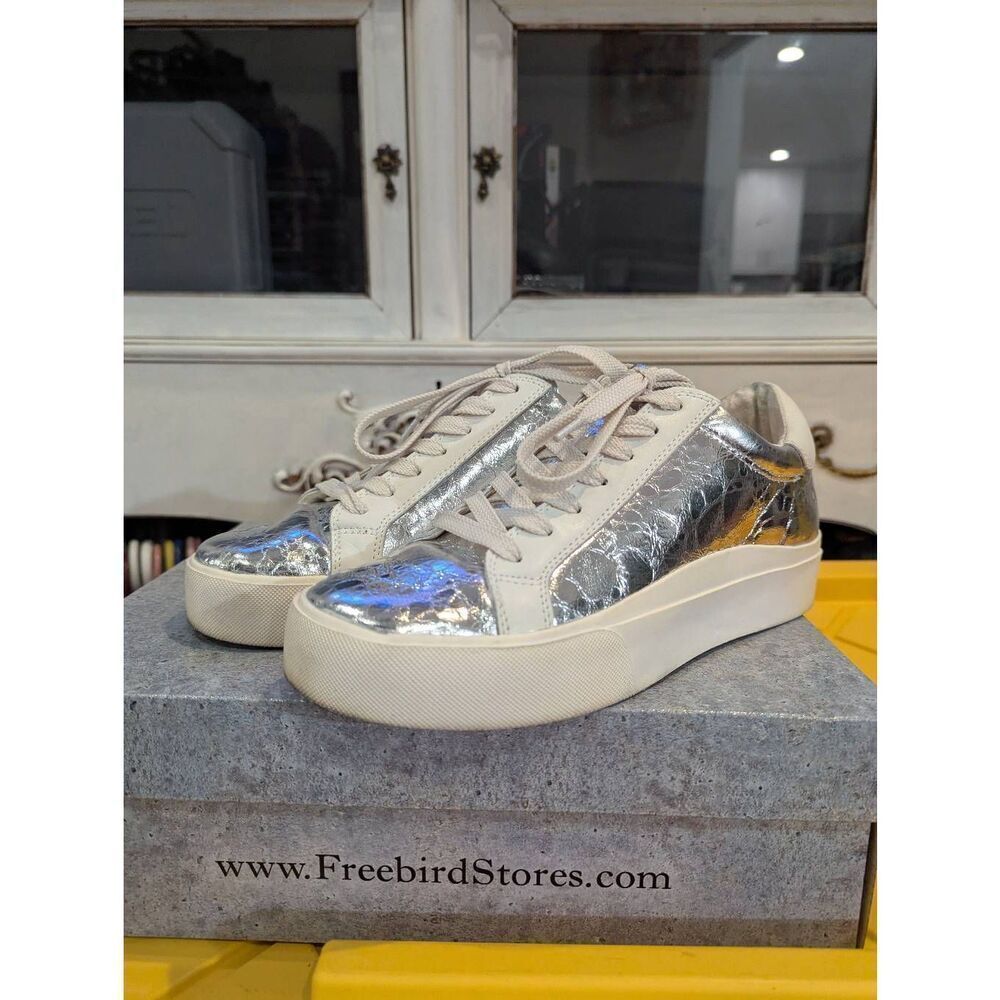 Dolce Vita Zayn 360 Silver Distressed Sneakers Women's Size 9 Platform Leather